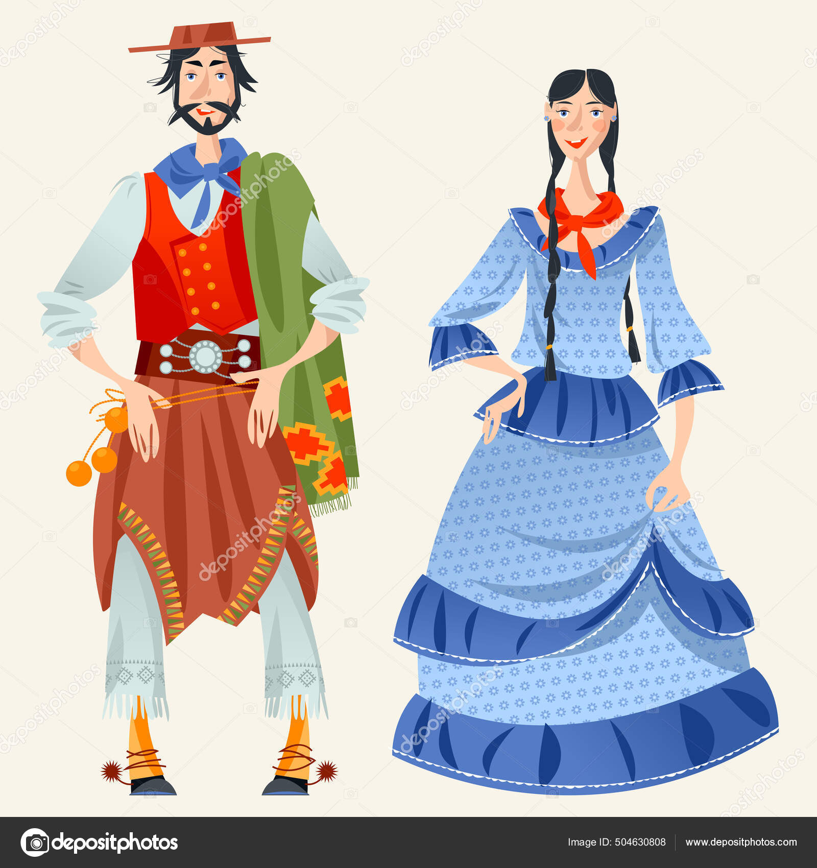 Couple Traditional Costumes Gaucho Argentinian Cowboy Girl Stock ...