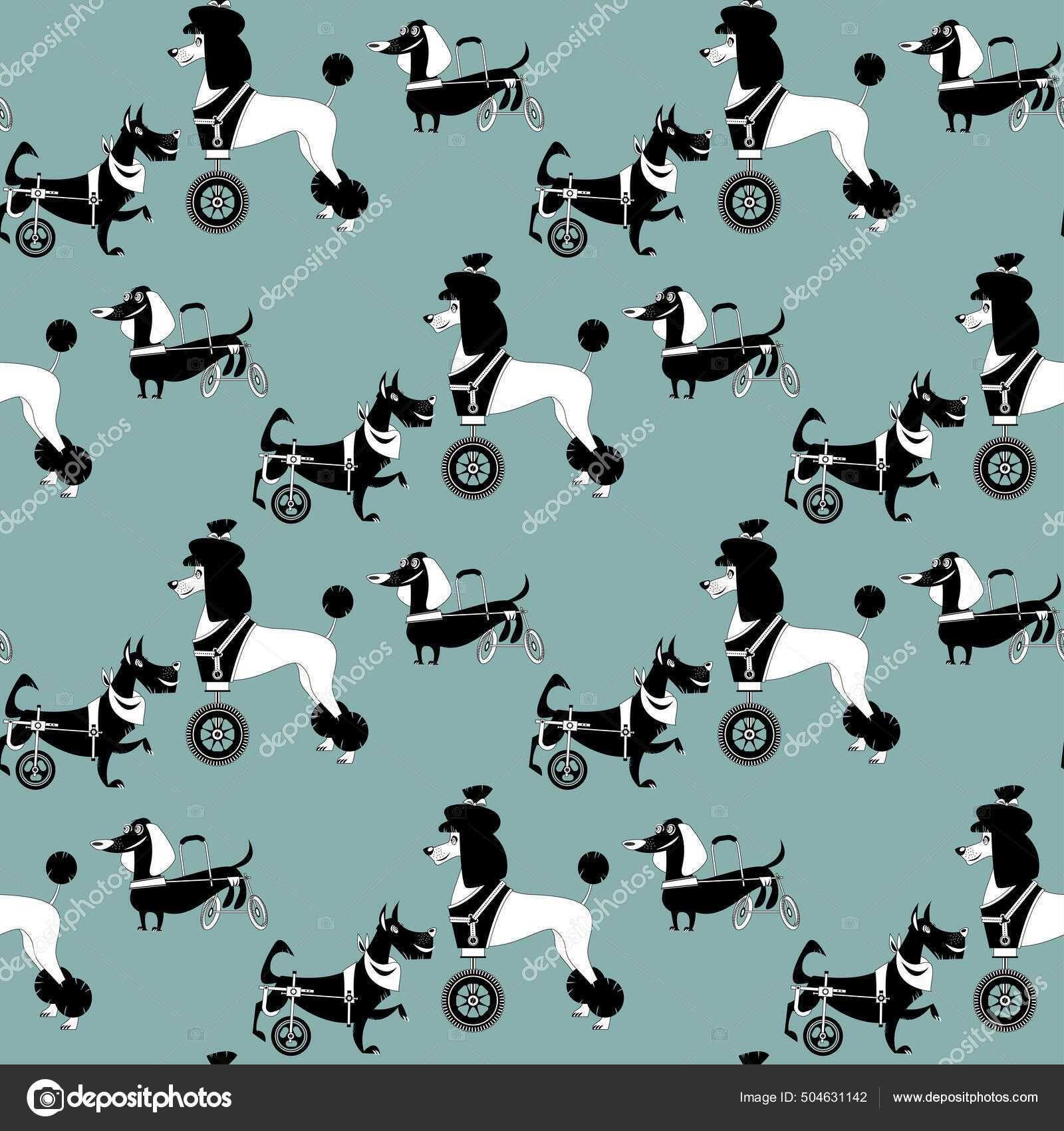 Dogs Special Needs Different Wheelchairs Black White Seamless