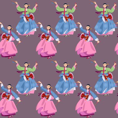 Geleneksel Kore dansı davul Janggu-chum ile. Kusursuz arkaplan deseni. 