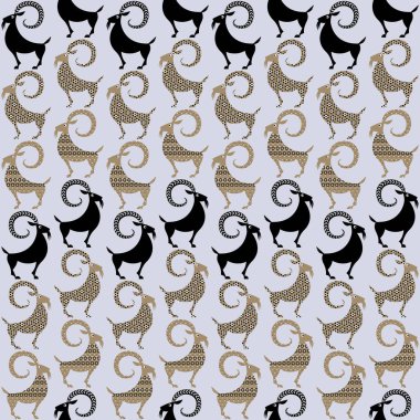 Geleneksel İskandinav Noel süsü. Farklı şekillerde Noel Keçileri. Kusursuz bir arka plan modeli. Vektör illüstrasyonu