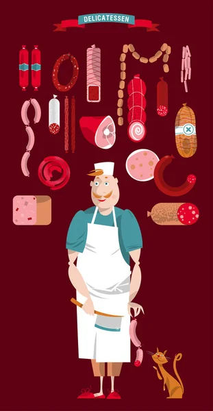 Mercado Carne Várias Delicatessen Carniceiro Ilustração Vetorial —  Vetores de Stock