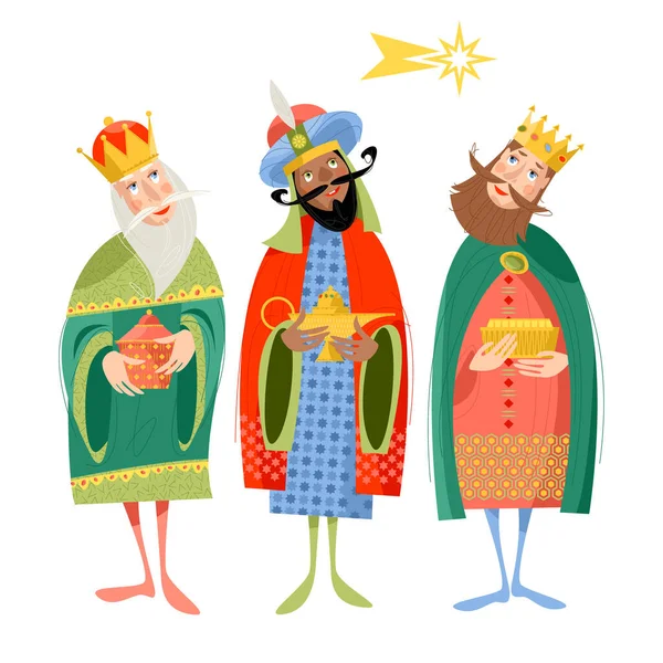 Tres Reyes Bíblicos Caspar Melchor Baltasar Tres Sabios Ilustración Vectorial — Vector de stock