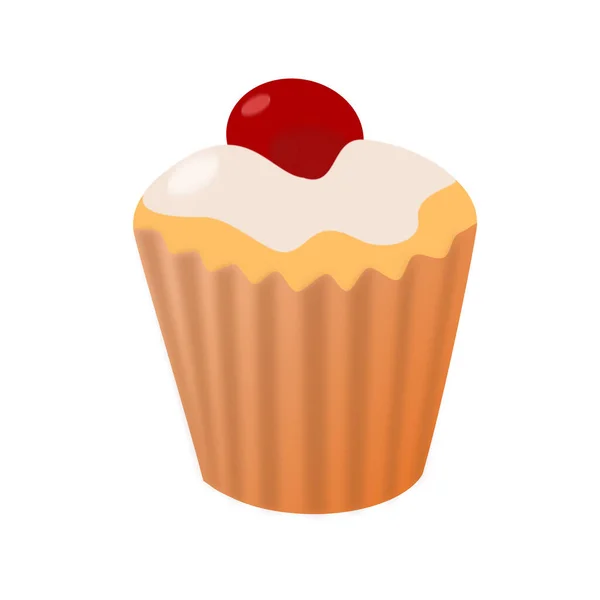 Dessert Cupcake Med Grädde Och Körsbär — Stock vektor