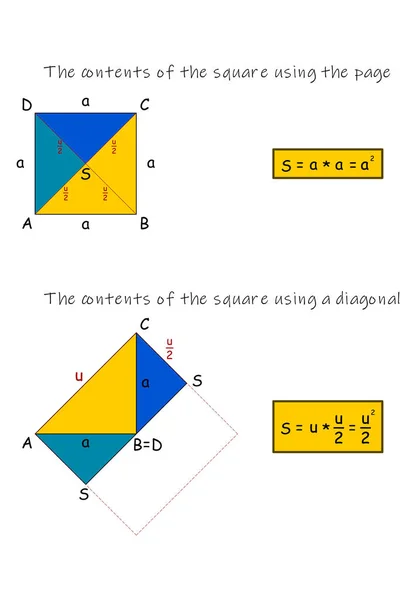 辺を用いた四角形の内容の計算のグラフィカルな表現及びその対角を用いた比較 — ストックベクタ
