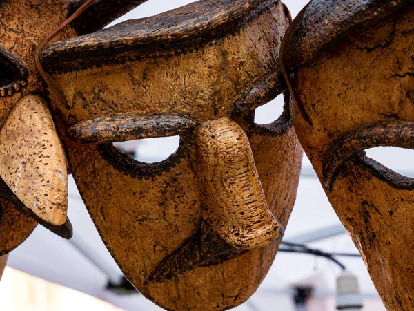 Close Máscaras Cortiça Tradicionais Carnaval Tradicional Sardenha — Fotografia de Stock