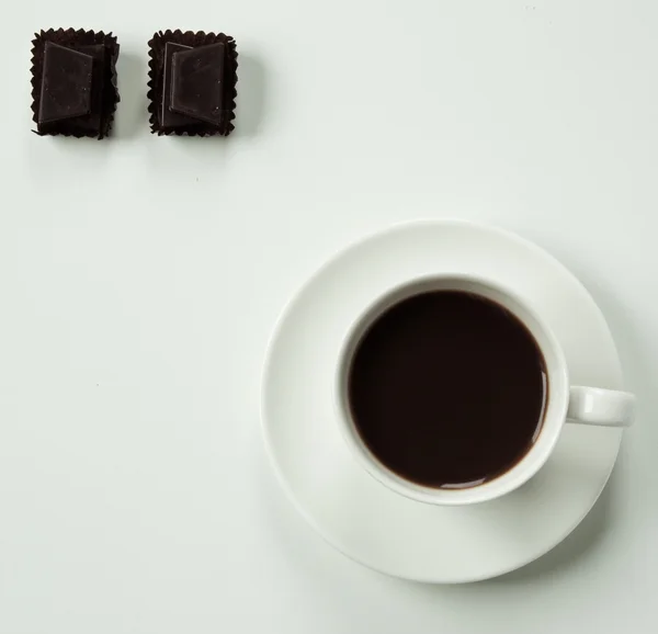 Flat lay coffee and chocolate — Stock Photo, Image