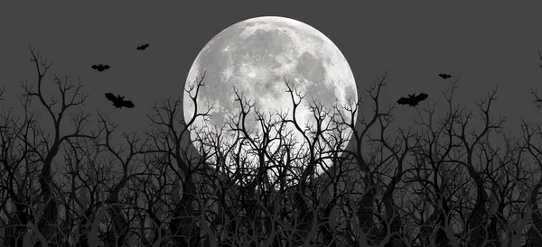 Spooky Illustrations Panoramic Mountains Trees Moons Shallow Deep Mountain Fog — Stock Photo, Image