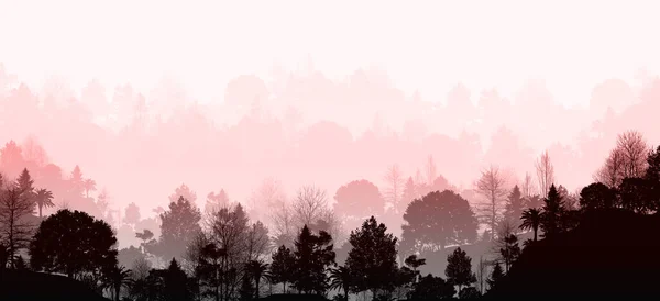 三维图美丽的全景山景和树景有一个深刻的觉醒的眼睛山脉在雾中森林的山景 — 图库照片