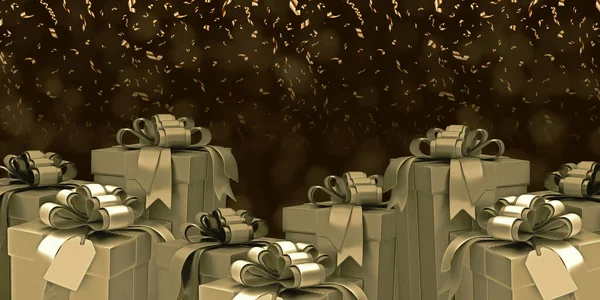 Illustration Realistische Goldene Weihnachtskugel Geschenkschachtel Und Bokeh Hintergrund Party Für — Stockfoto