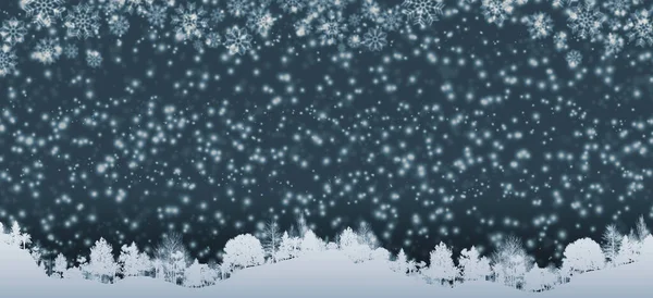Ilustrace Modrá Zimní Scenérie Modré Hory Borové Lesy Zasněžené Noci — Stock fotografie