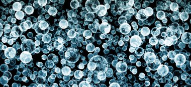 Su püskürtme ve su kabarcıkları Siyah arkaplan üzerinde sıçrama 3D illüstrasyon