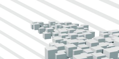 Soyut dalga arkaplanı rastgele kutular veya sütunlarla beyaz kare küp gradyan geometrik fikirler. Hareket tasarımı şablonu Radyal dalgalanma teknolojisi 3d illüstrasyon