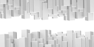 Soyut dalga arkaplanı rastgele kutular veya sütunlarla beyaz kare küp gradyan geometrik fikirler. Hareket tasarımı şablonu Radyal dalgalanma teknolojisi 3d illüstrasyon