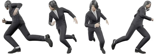 Иллюстрация Образ Азиатских Мужчин Длинными Черными Волосами Одетых Лучший Костюм — стоковое фото
