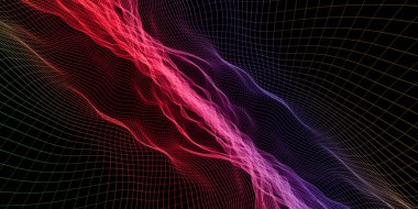Soyut dalga ızgarası Neon rengi ağ ışık efekti 3d illüstrasyon
