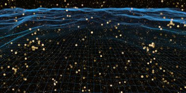 Spiral örgü çok renkli kare dalga ve bokeh soyut 3d illüstrasyon