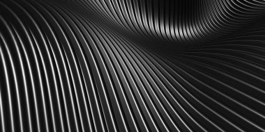 Paralel çizgiler Siyah plastik tüp dokusu Şekil değiştirilmiş Modern soyut 3d illüstrasyon