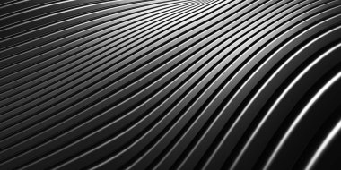 Paralel çizgiler Siyah plastik tüp dokusu Şekil değiştirilmiş Modern soyut 3d illüstrasyon