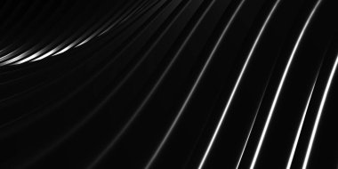 Paralel çizgiler Siyah plastik tüp dokusu Şekil değiştirilmiş Modern soyut 3d illüstrasyon