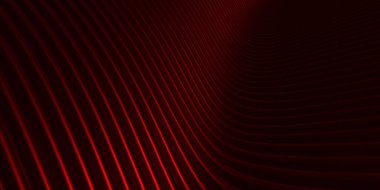 Kırmızı eğri biçimsiz paralel çizgiler Kırmızı plastik doku Modern soyut 3d illüstrasyon