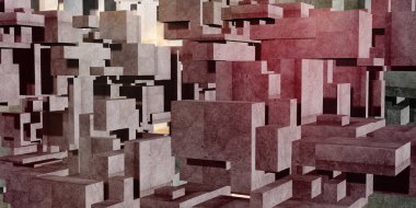 Beton küp çok renkli arkaplan mimarisi Polygon Geometri beton yüzey 3D görüntüleme