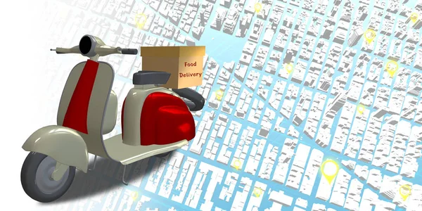 Teslimat Motosikleti Şehir Haritası Koordinat Koordinatörü Pin Çevrimiçi Dağıtım Sistemi — Stok fotoğraf