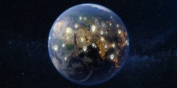 Satellite Communications Terre Espace Voie Lactée Fond Galaxie Illustration — Photo