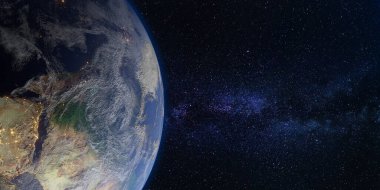 Dünya ve Uzay Galaksisi Samanyolu Arkaplanı 3D illüstrasyon