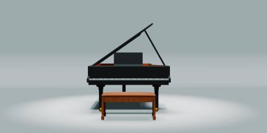 Piyano ve sandalye Beyaz arka planda 3D resimde
