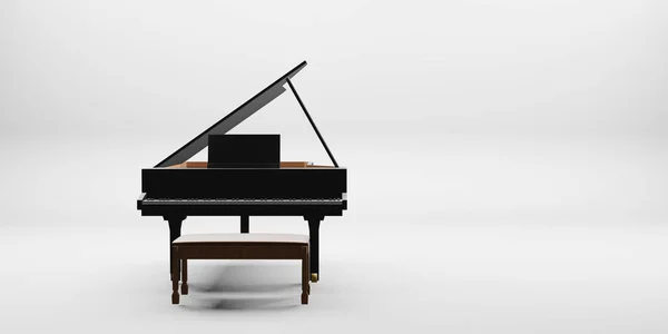 ピアノと椅子白い背景の3Dイラスト — ストック写真