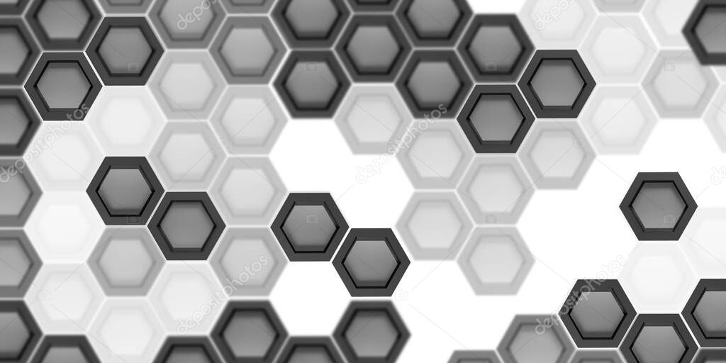 Technology background Hexagon abstract black and white 3d illustration