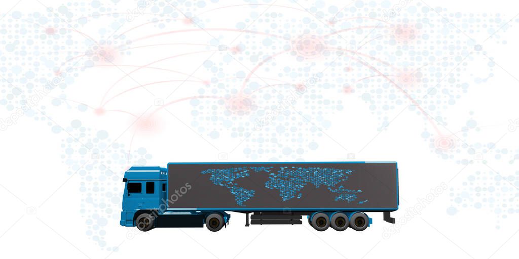 Cargo trucks and deliveries international transport system 3D illustration