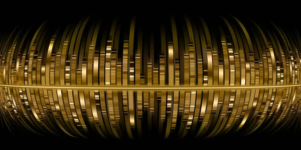 湾曲した黄金の音波イコライザー黄金の光は音楽周波数スペクトルを打つ3Dイラスト — ストック写真