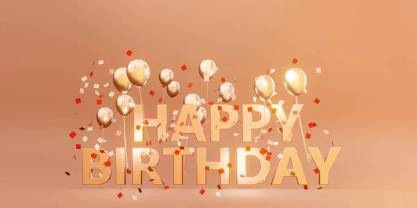 Happy Birthday Nachricht Hintergrundbild Mit Luftballons Und Bändern Illustration — Stockfoto