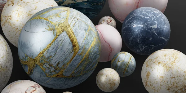 大理石球玻璃球背景大理石珠子3D插图 — 图库照片