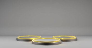 Model şablonlar için temel altınlar ve siyah koyu renk süslemeli sergi 3D