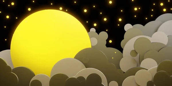 Céu Noturno Nuvens Lua Cheia Estrelas Céu Papel Corte Estilo — Fotografia de Stock