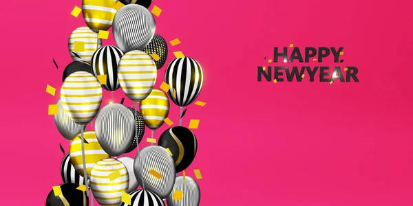 Šťastný Nový Rok Zpráva Pozadí Obrázek Balónky Stuhy Ilustrace — Stock fotografie
