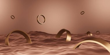 Çember çerçeve ve su yüzeyi geometrik stüdyo sahne halkası ürün sunumu veya metin 3d oluşturma için