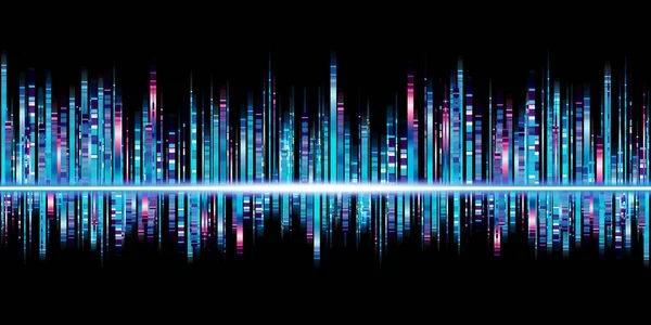 Φάσμα Συχνοτήτων Της Μουσικής Μπλε Ηχητικό Κύμα Ισοσταθμιστή Φως Ρίγες — Φωτογραφία Αρχείου