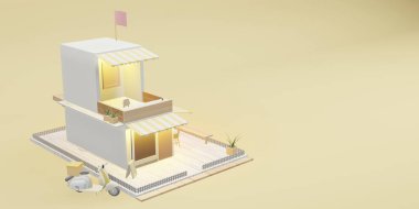 Kafe modeli restoran modeli ve dağıtım hizmetleri karikatür resimleri 3D çizimler