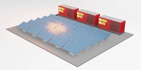 Mockup Pannello Solare Energia Solare Centro Stoccaggio Elettrico Illustrazione — Foto Stock
