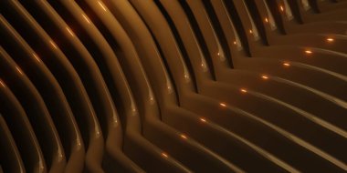 Paralel eğriler dalgalar plastik tüp yüzey altın eğrisi üç boyutlu soyut illüstrasyonda bozulur