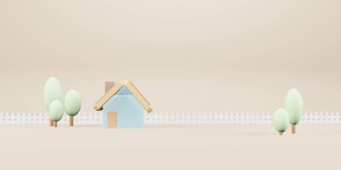 Küçük ev modeli pastel renkler 3d illüstrasyon