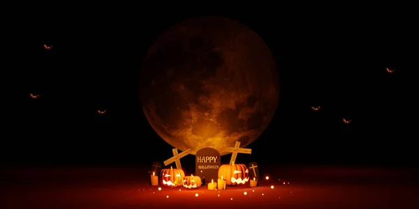 Noite Halloween Com Lua Cheia Festival Dia Fundo Imagem Ilustração — Fotografia de Stock