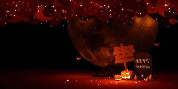 万圣节夜与满月日背景图像3D插图 — 图库照片