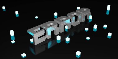 Siyah arkaplan ve neon ışıklı lazer ışığı 3d illüstrasyonunda hata iletisi