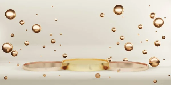 Roze Goud Product Display Standaard Sprankelende Gouden Kralen Premium Luxury — Stockfoto