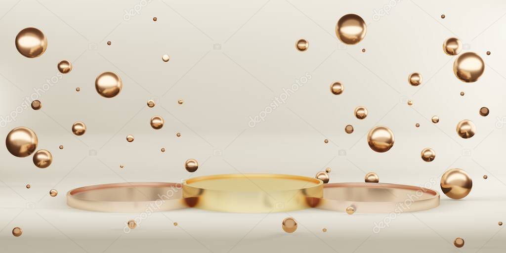 pink gold product display stand and sparkling gold beads Premium Luxury Background 3D Illustration
