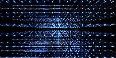 Altıgen ızgara atomik yapı siber punk tarzı neon ışık 3d illüstrasyon